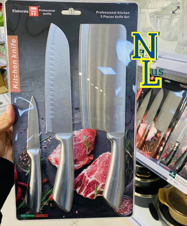 Kit de Facas Profissionais 3 Peças em Aço Inox – Corte Preciso e Duradouro!