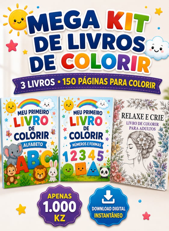 Mega Kit de Livros de Colorir – 3 Livros | 150 Páginas