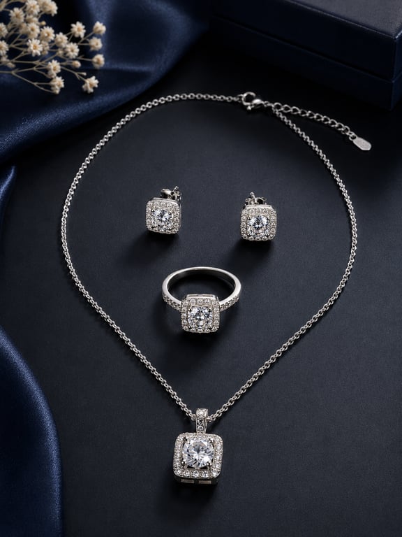 Conjunto de Joias Femininas – Colar, Brincos e Anel