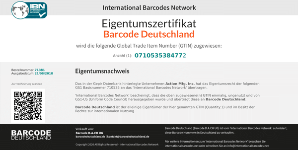 Certificate of GTIN BC D 1