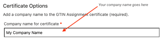 GTIN Assignment Certificate section at checkout 1
