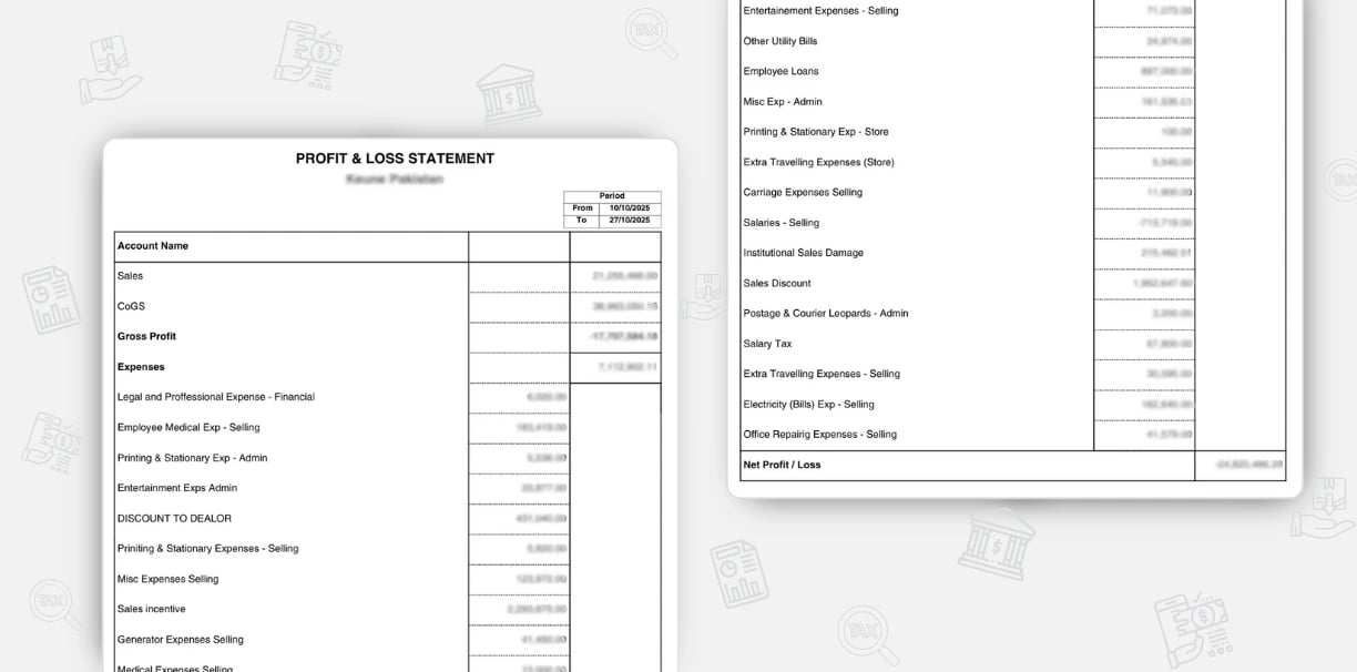 Finance dashboard showing P&L summary and cash flow