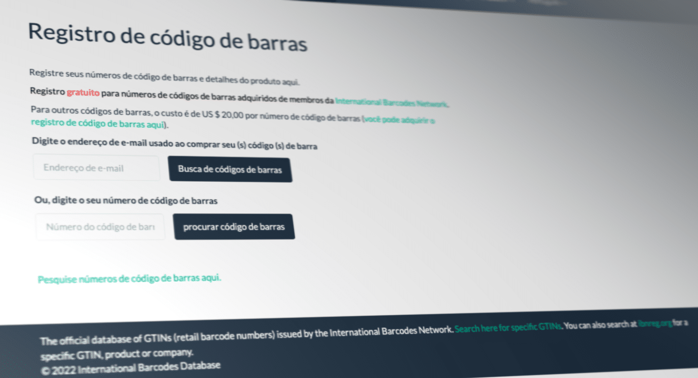 Registro gratuito de códigos de barras - Comprar Códigos Brasil
