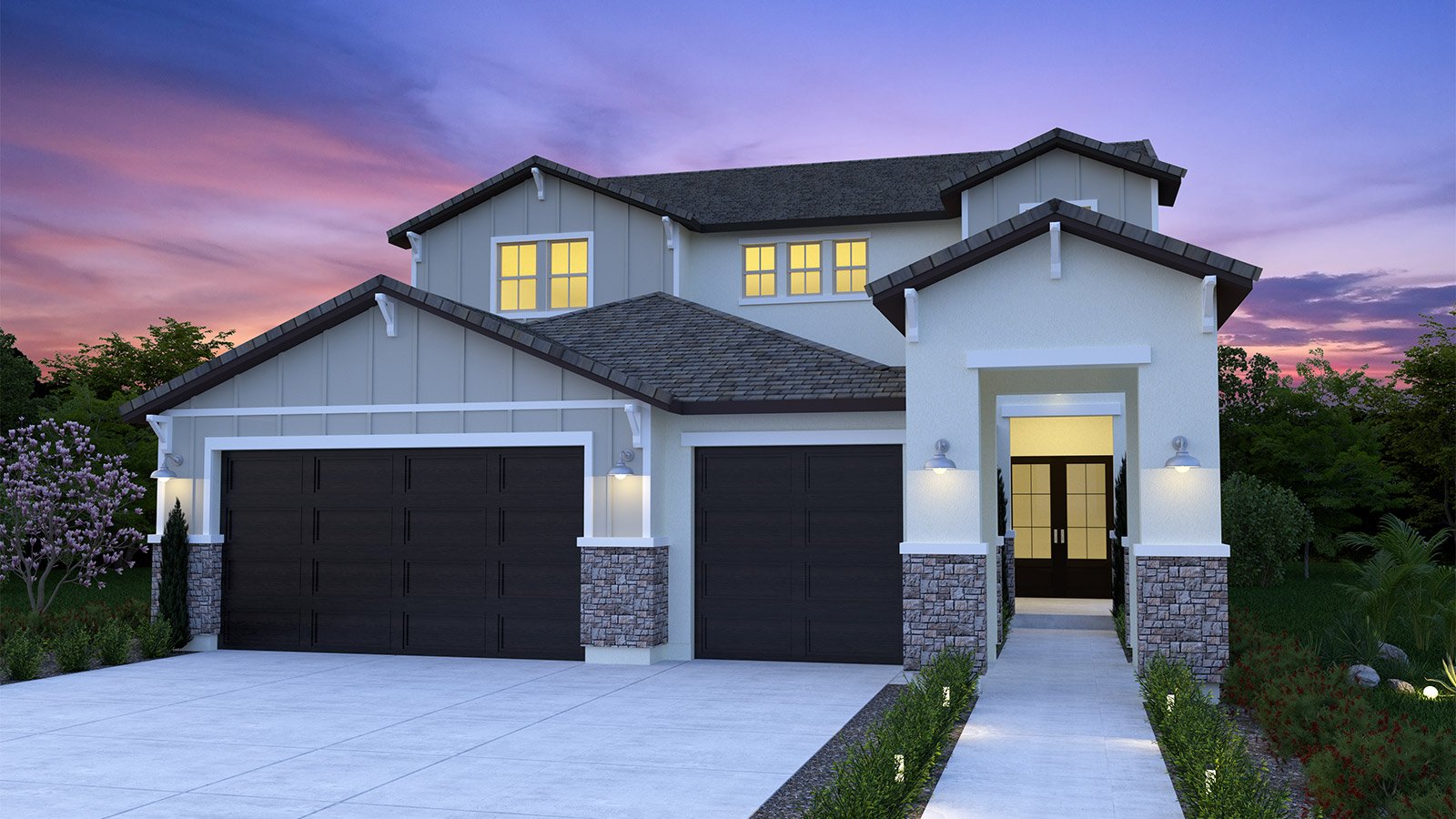 Modern Farmhouse with Portico Exterior