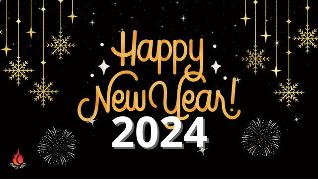 Blue, Orange, White Simple Happy New Year Facebook Event Cover