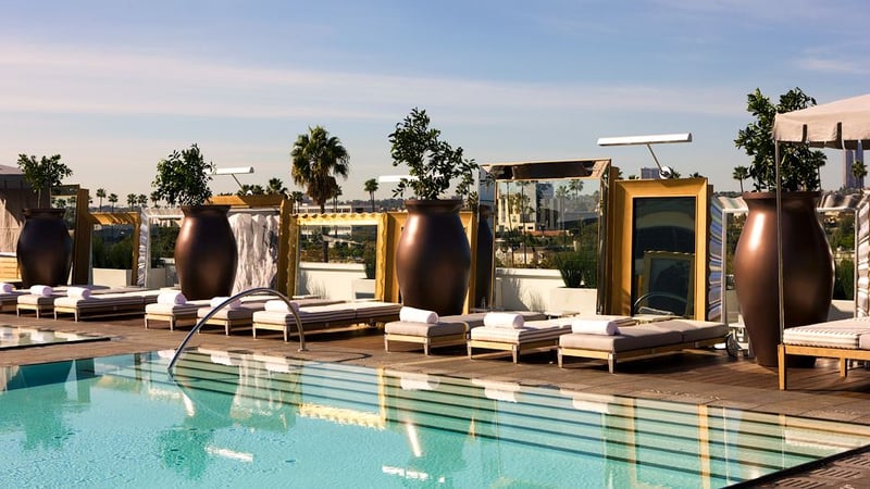 With your hot escort model by the pool of the feudal luxury hotel SLS in Beverly Hills ... what more could men want?