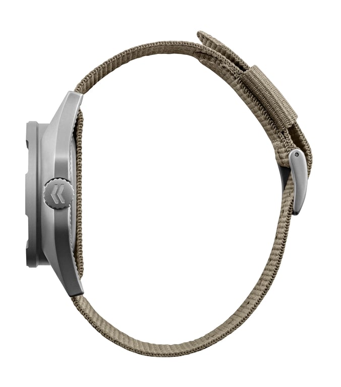 Side profile of the Prevail Onward Tactical case and single-pass nylon strap