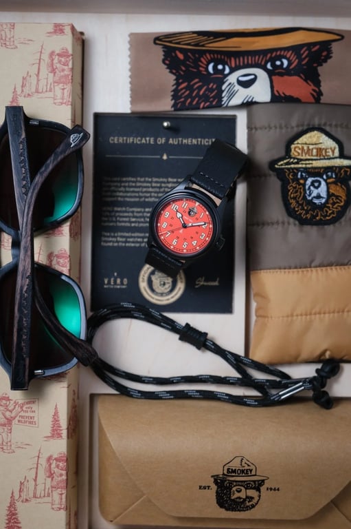 Shwood Auburn Wood Smokey Bear sunglasses and accessories