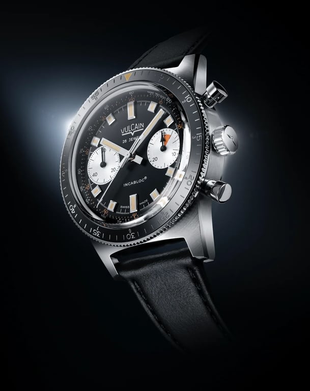 Vulcain Skindiver Chronograph Black dial with silver sub-dials and orange chronograph accents