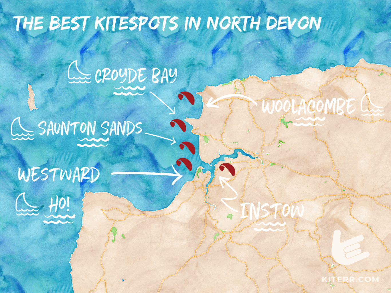 The best kiteboarding spots in Westward Ho! & North of Devon, UK - map & spot guide // Kiterr.com