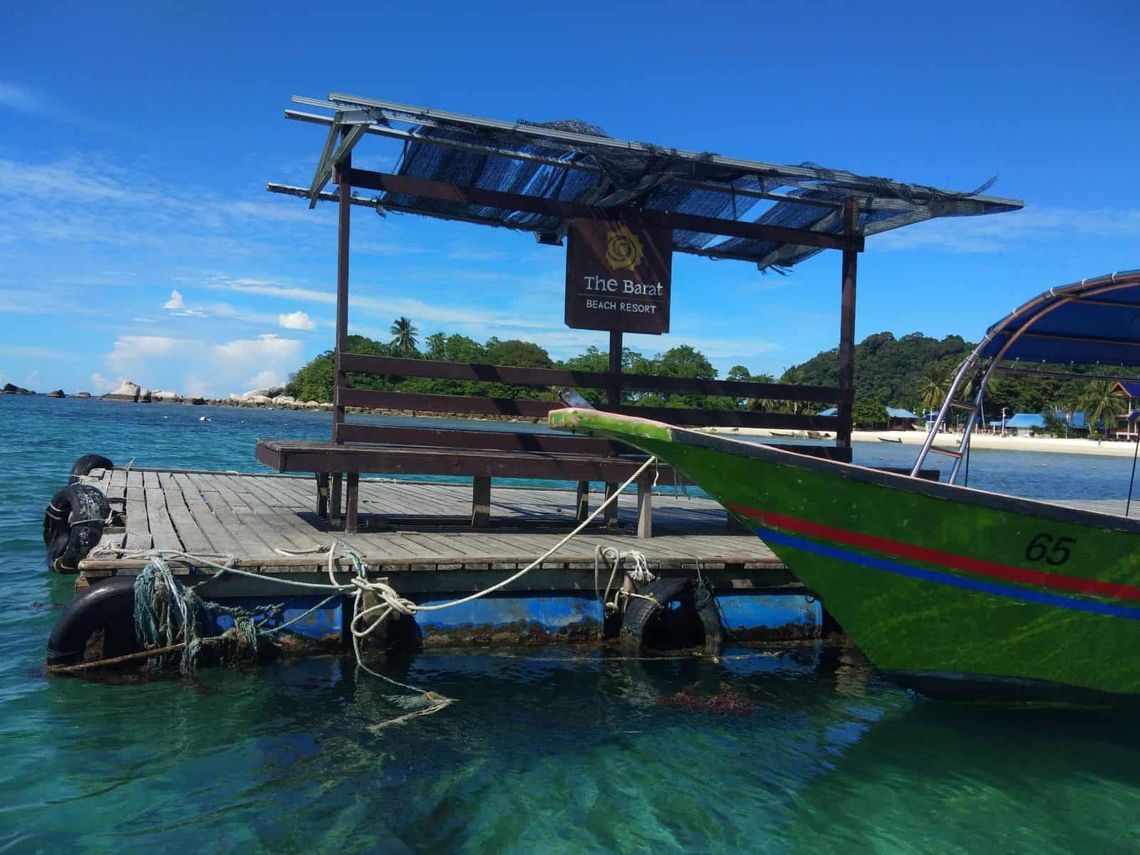 A boat taxi at the jetty in front of The Barat Perhentian on Besar Island, Malaysia