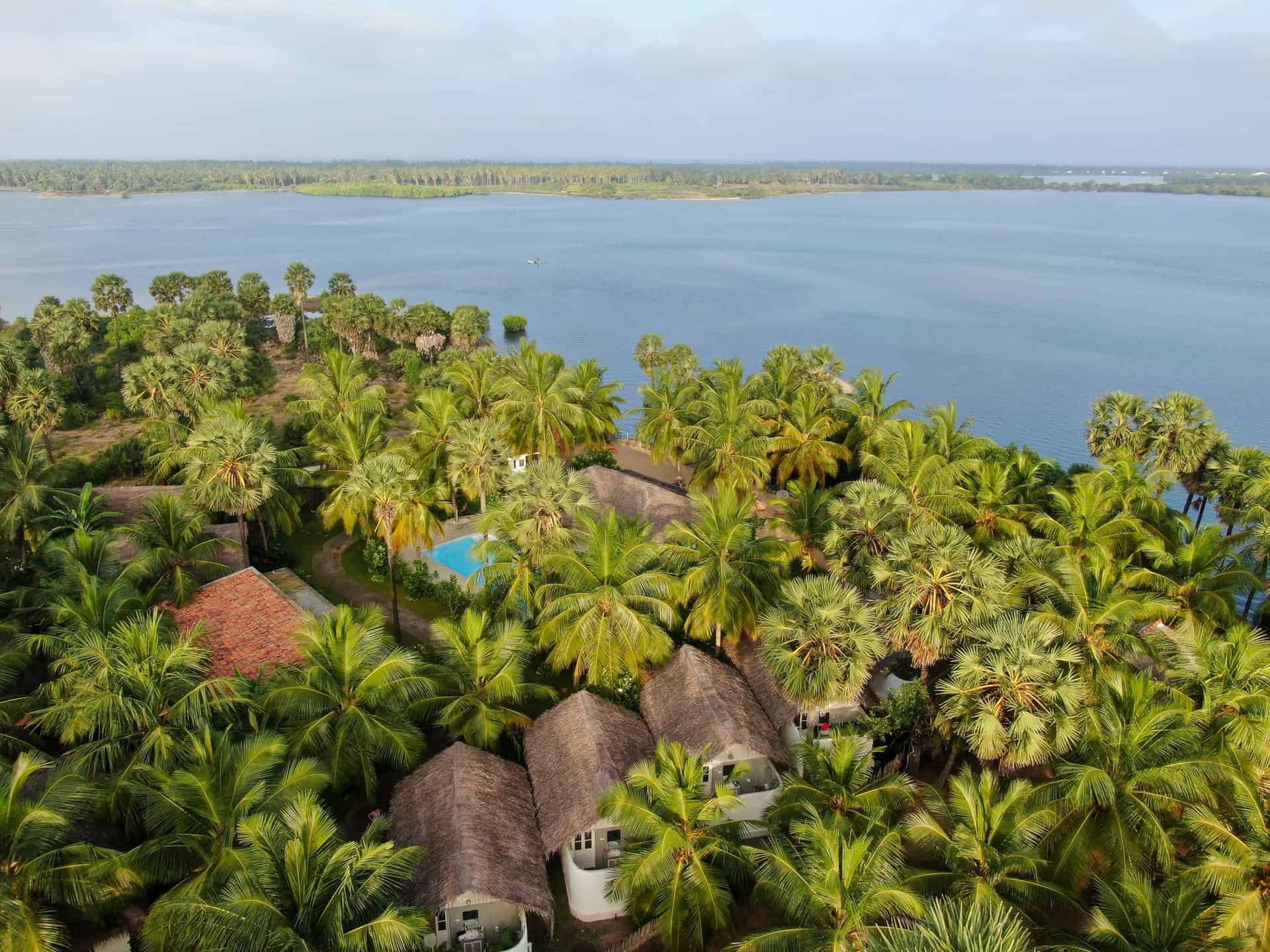 Drone shot of Rascals kite resort in Kalpitiya, Sri Lanka