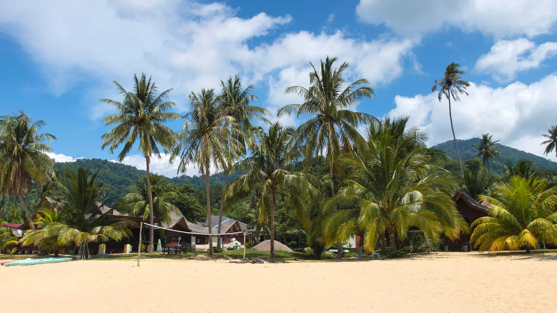 The beach view in front of Bushman Tioman resort in Malaysia // travelmermaid.com