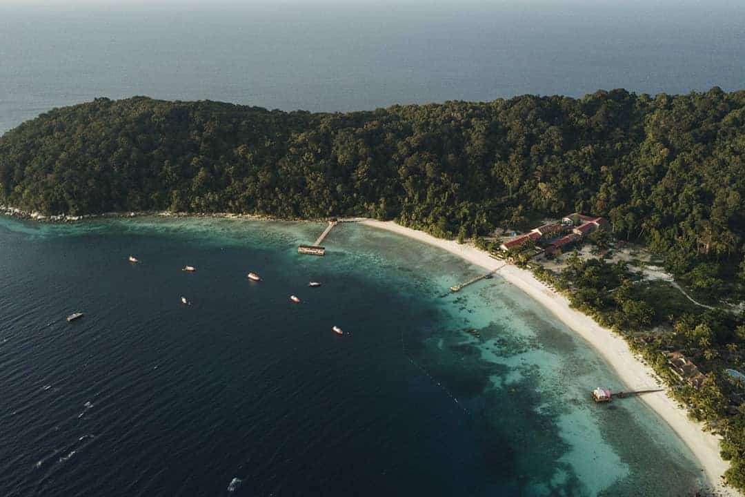 A drone shot of Lang Tengah island in Terengganu, Malaysia // travelmermaid.com