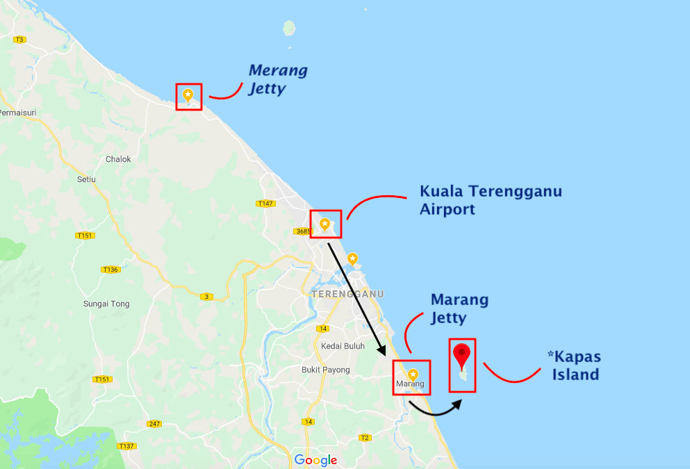 A map of how to get to Kapas Island in Malaysia // travelmermaid.com