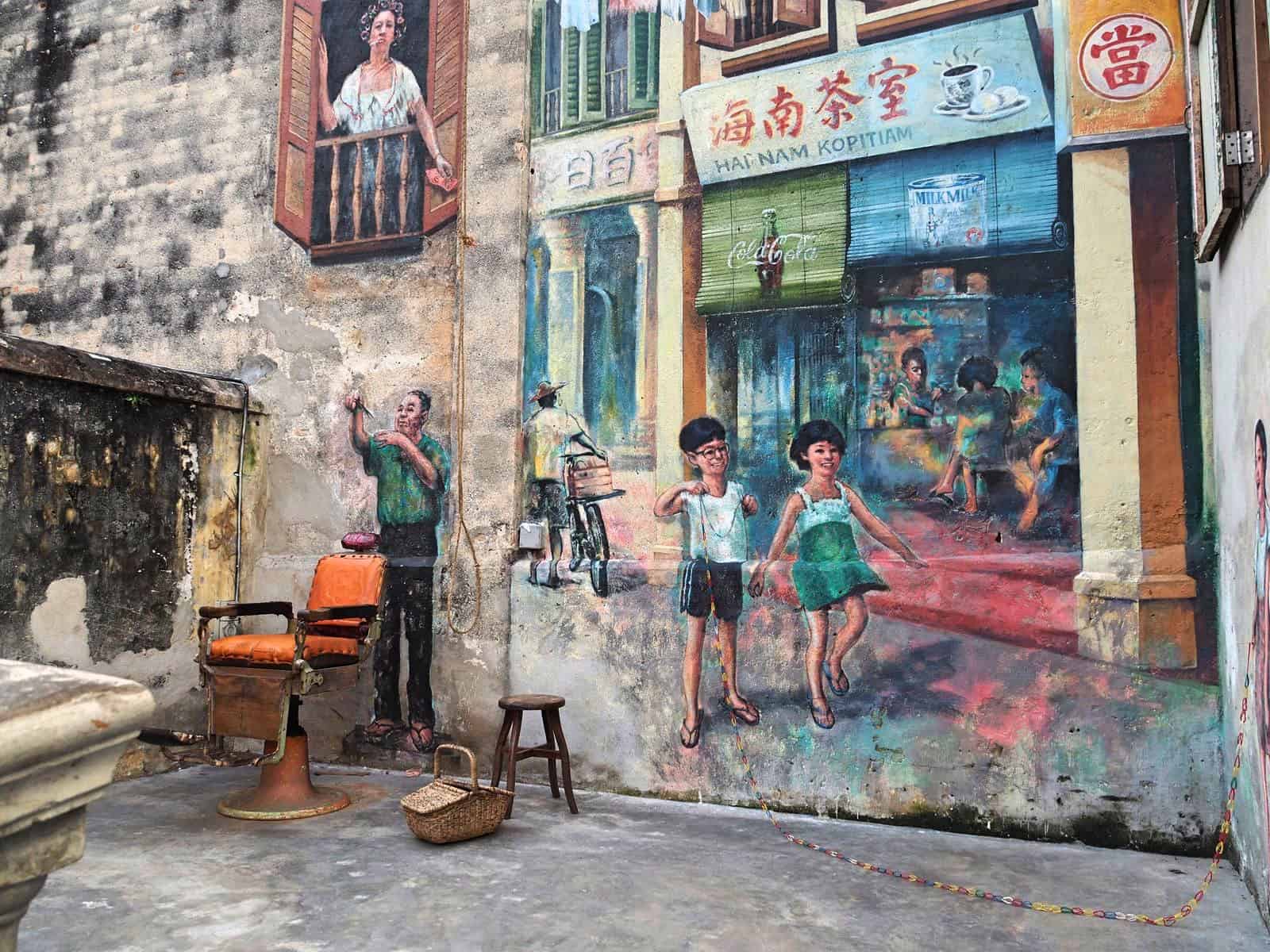 self guided walking tour kuala lumpur Murals in Kwai Chai Hong heritage lane, located in Kuala Lumpur's Chinatown
