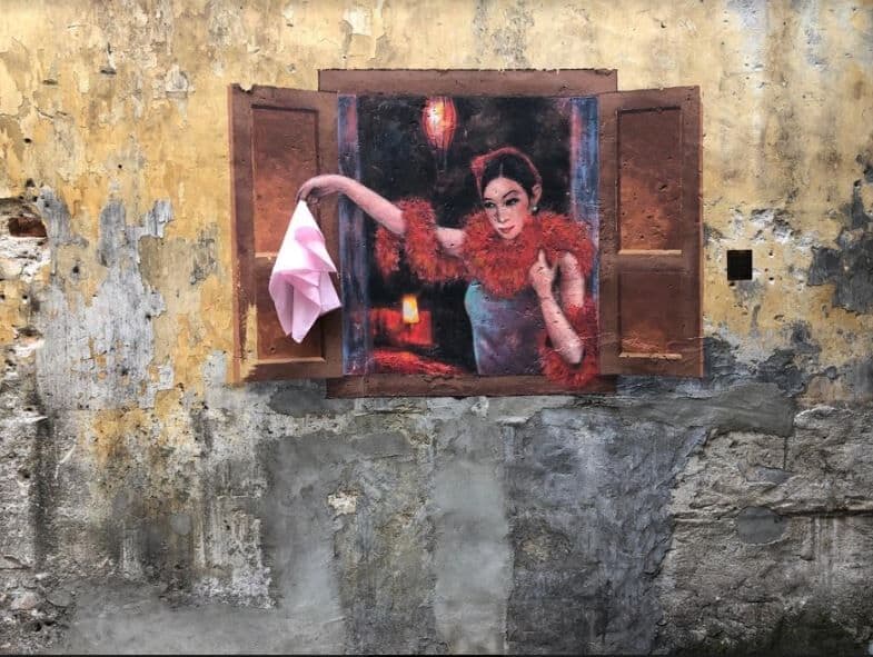 self guided walking tour kuala lumpur A mural of a prostitute : Kwai Chai Hong heritage lane in Kuala Lumpur's Chinatown