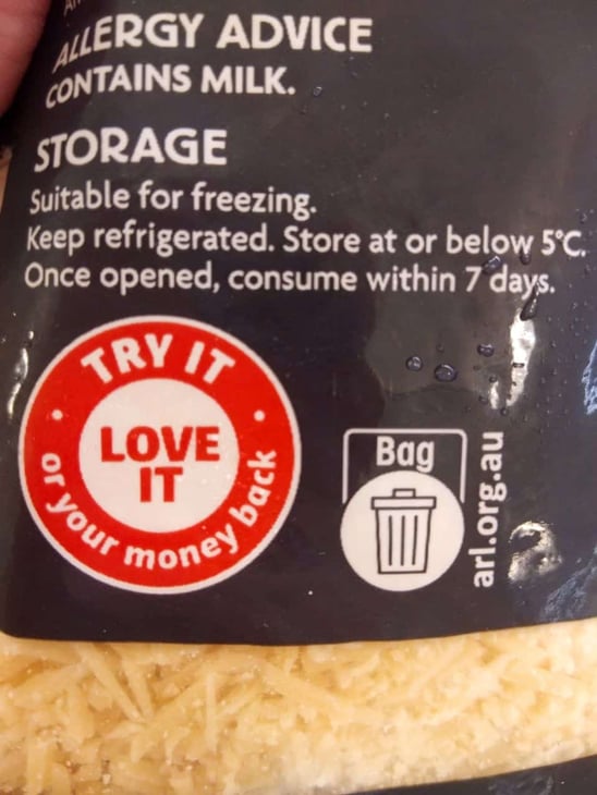 Coles branded parmesan cheese non-recyclable logo