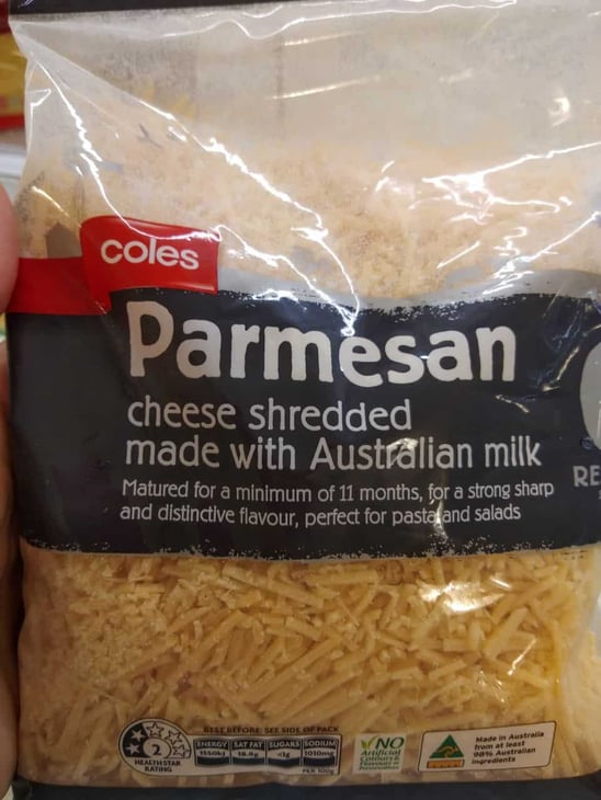 Coles branded parmesan cheese