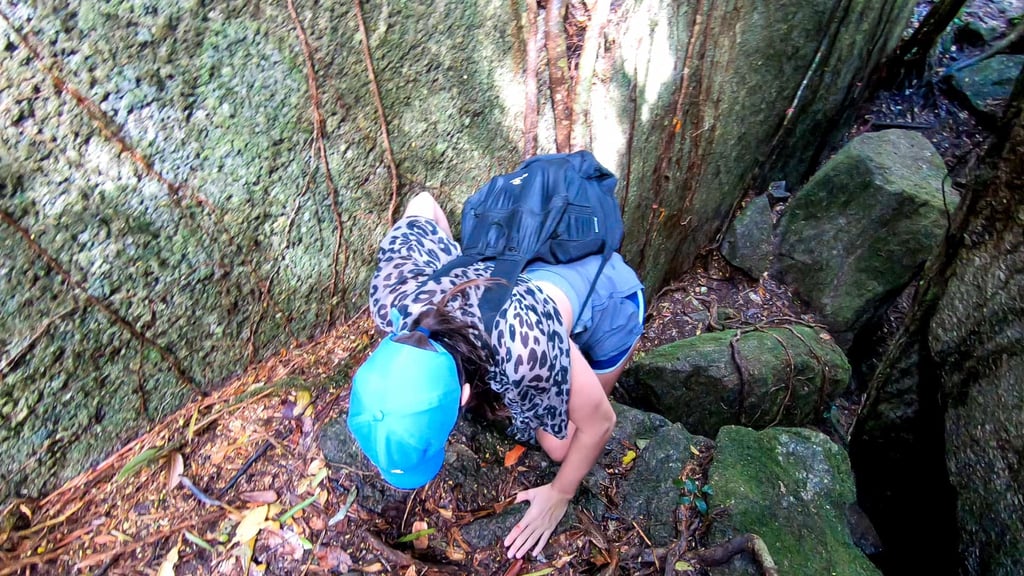 Climbing over Split Rock on The Devil's Thumb hike in Queensland, Australia // Travel Mermaid