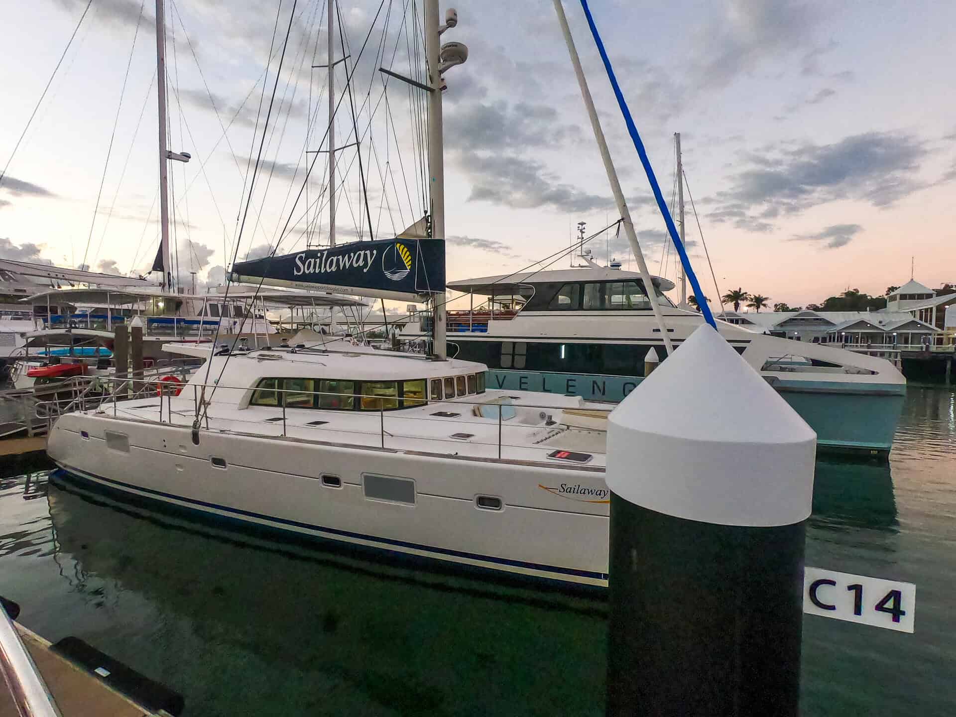 Sailaway catamaran at Port Douglas Marina
