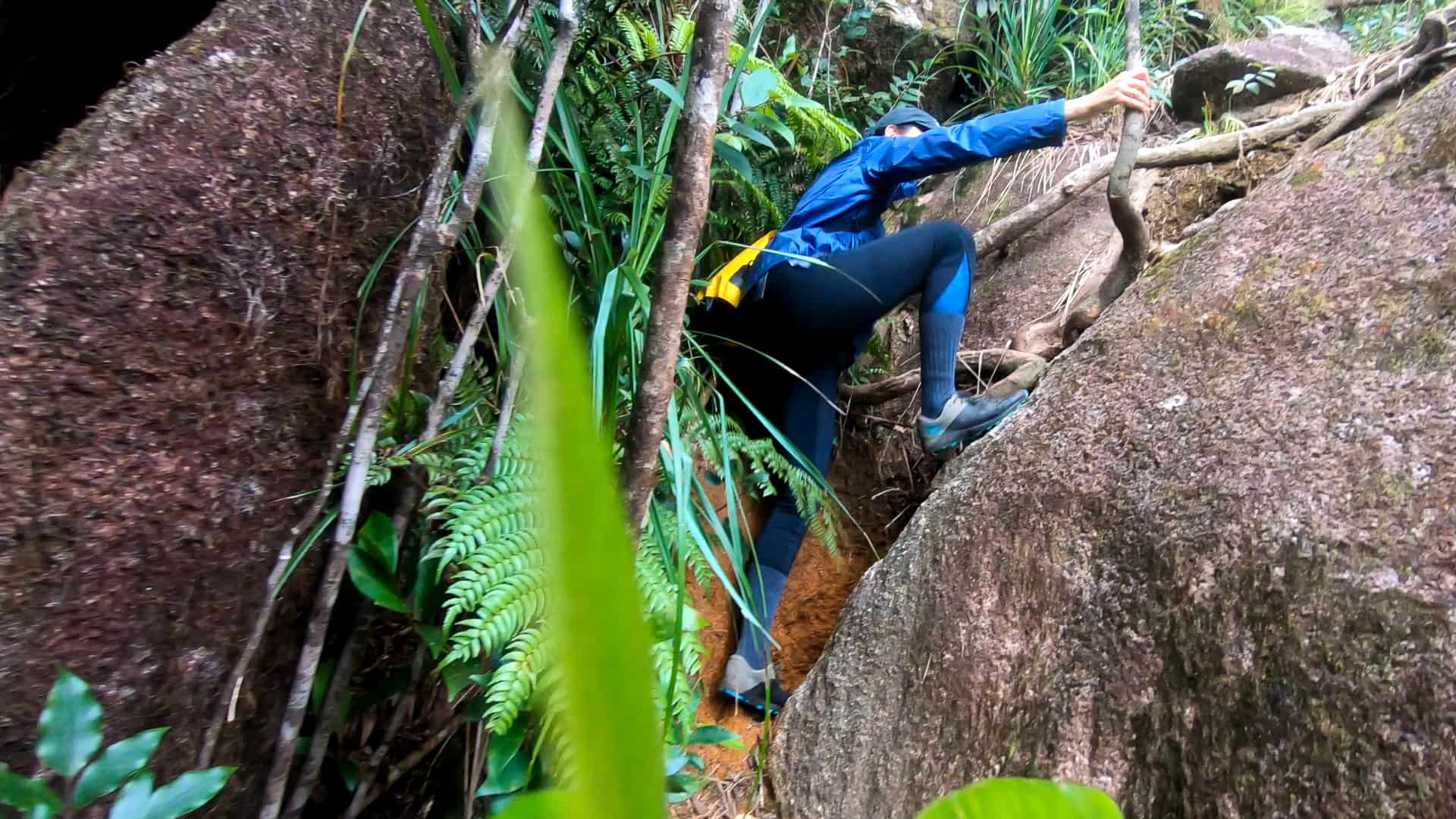 Climbing over boulders along the Western Trail at Mount Bartle Frere, Queensland, Australia // Travel Mermaid