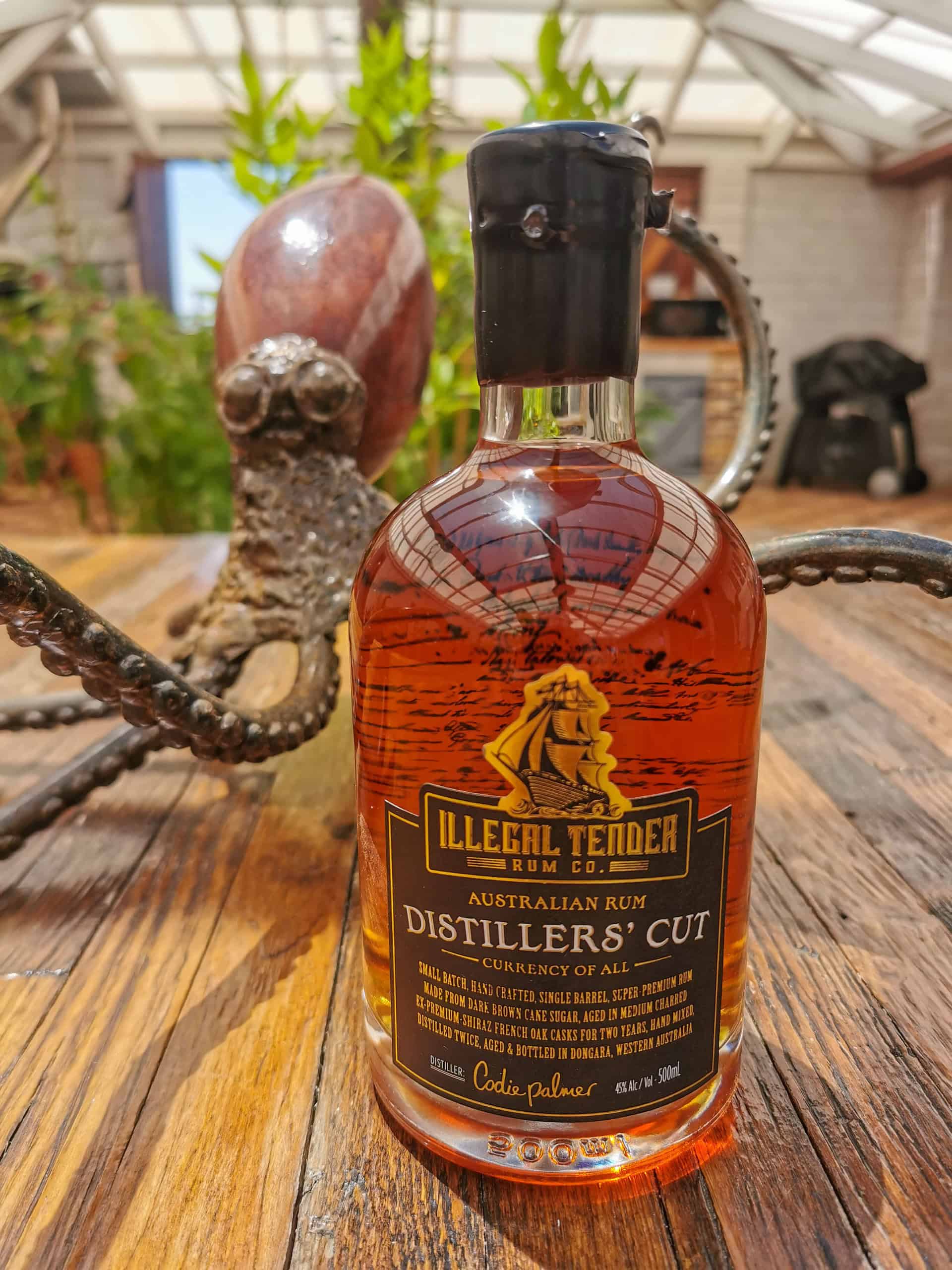 A bottle of Distiller's Cut rum from Illegal Tender in Dongara