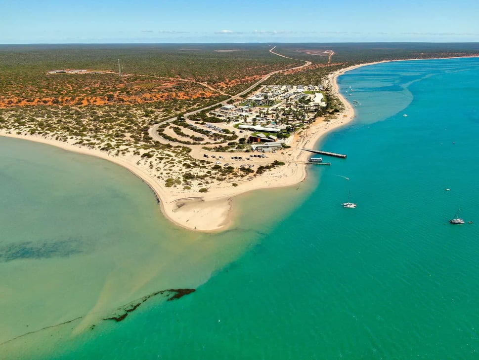Drone shot of Monkey Mia beach in Western Australia