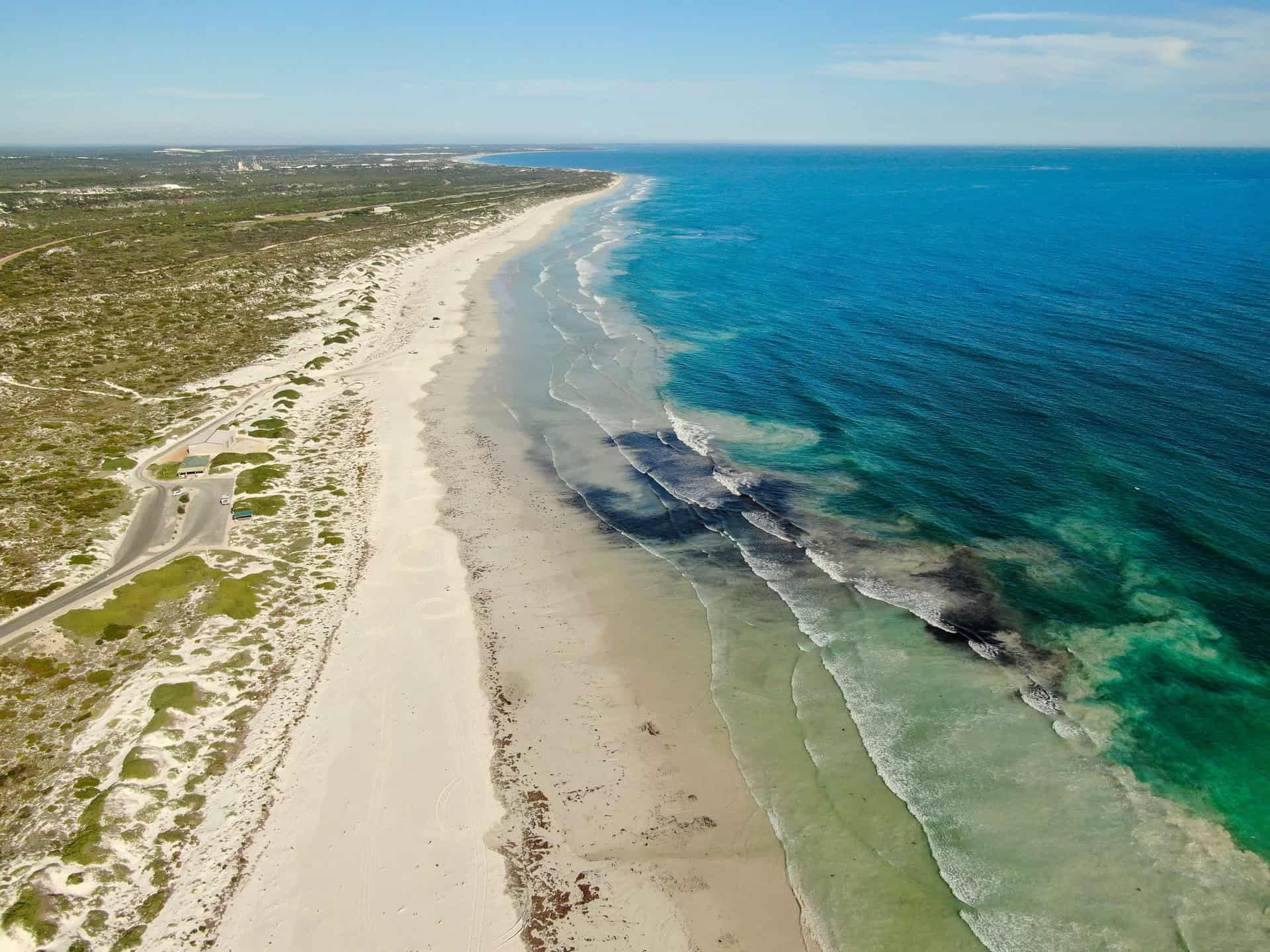 A drone shot of South Beach, Port Denison