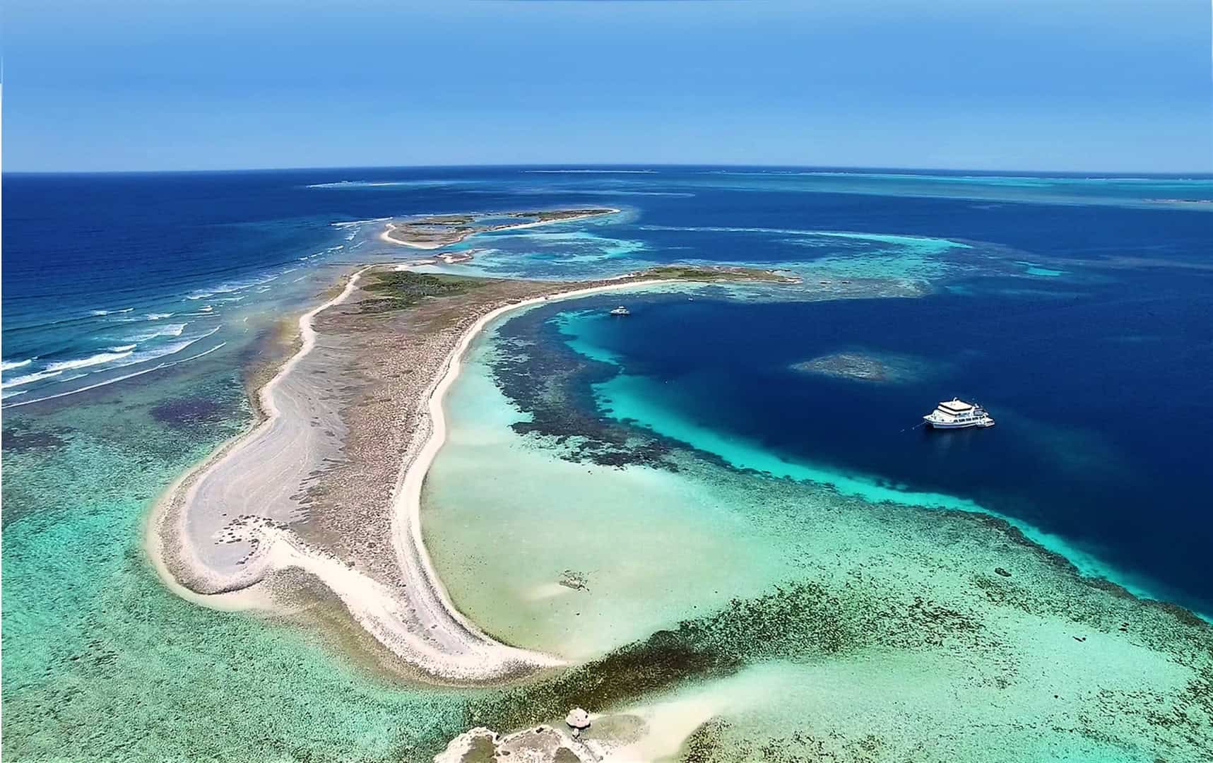 Aerial shot of the stunning Abrolhos Islands near Geraldton in Western Australia