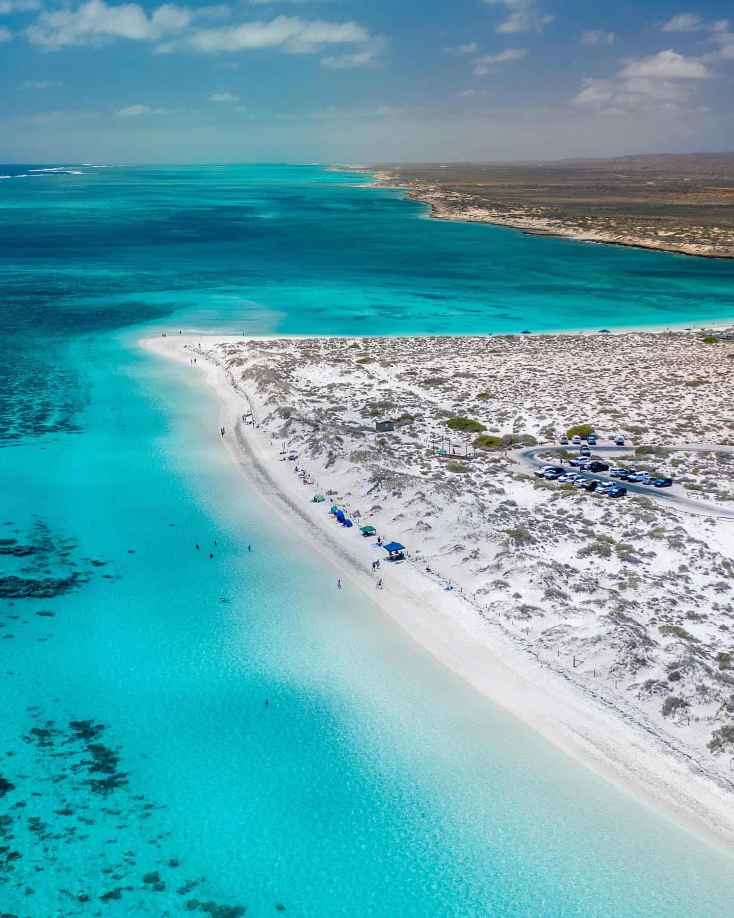 A drone shot of Turquoise Bay in Exmouth