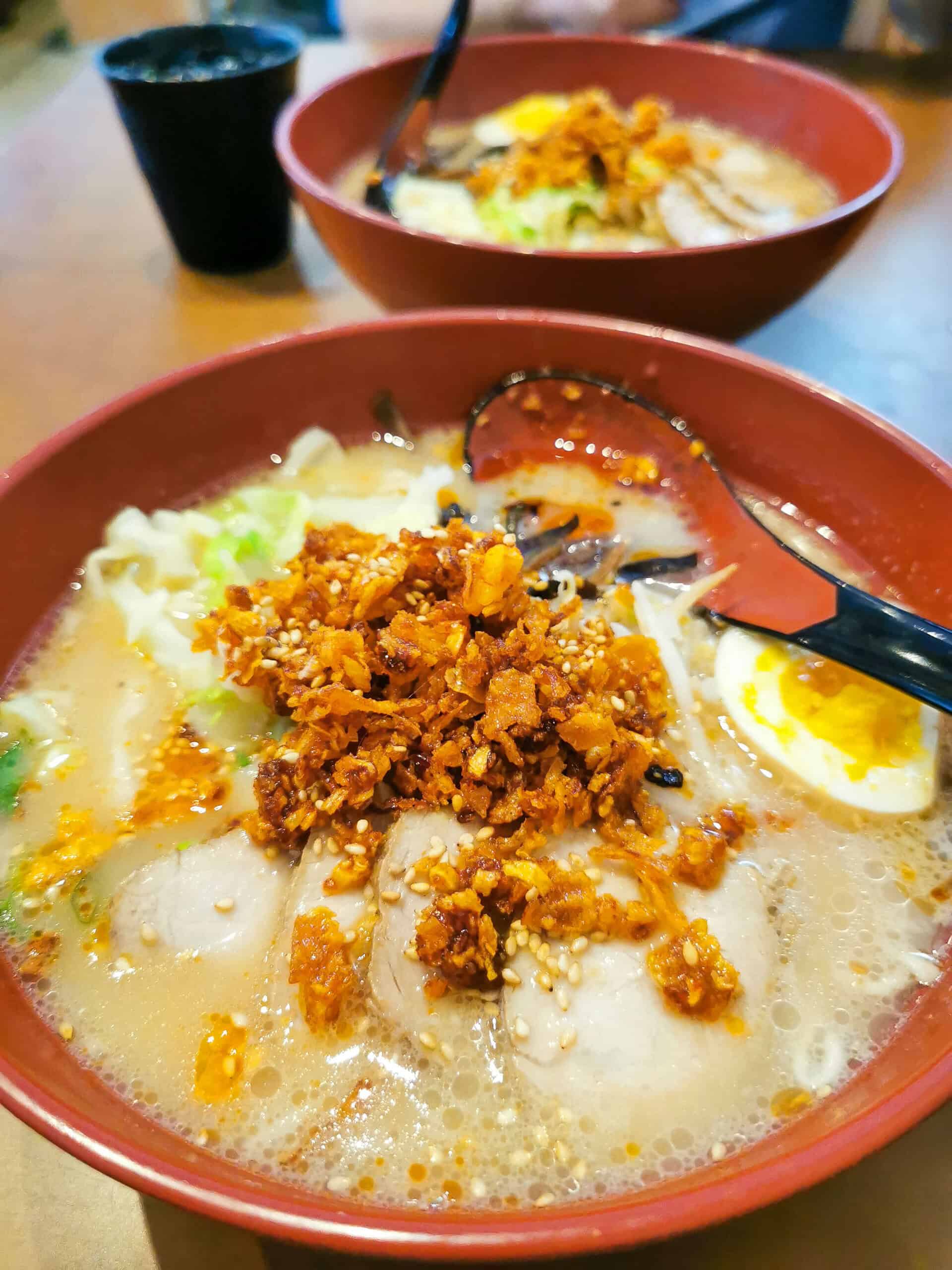 Two bowls of delicious, rich Tonkotsu ramen from Gambaramba in Cairns, far North Queensland