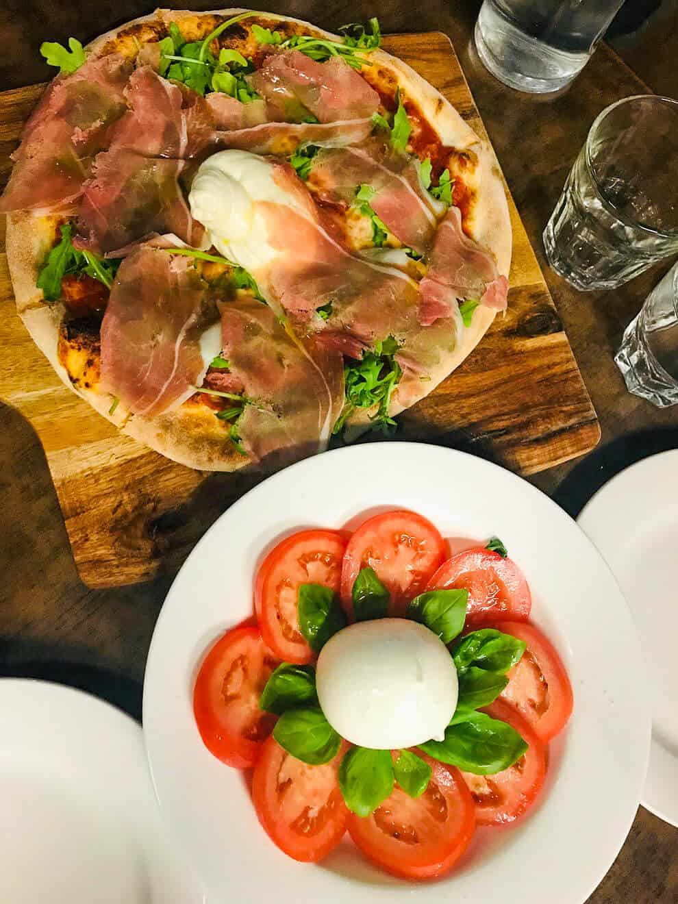 Roman style pizza and salad at Il Forno in Palm Cove, Cairns
