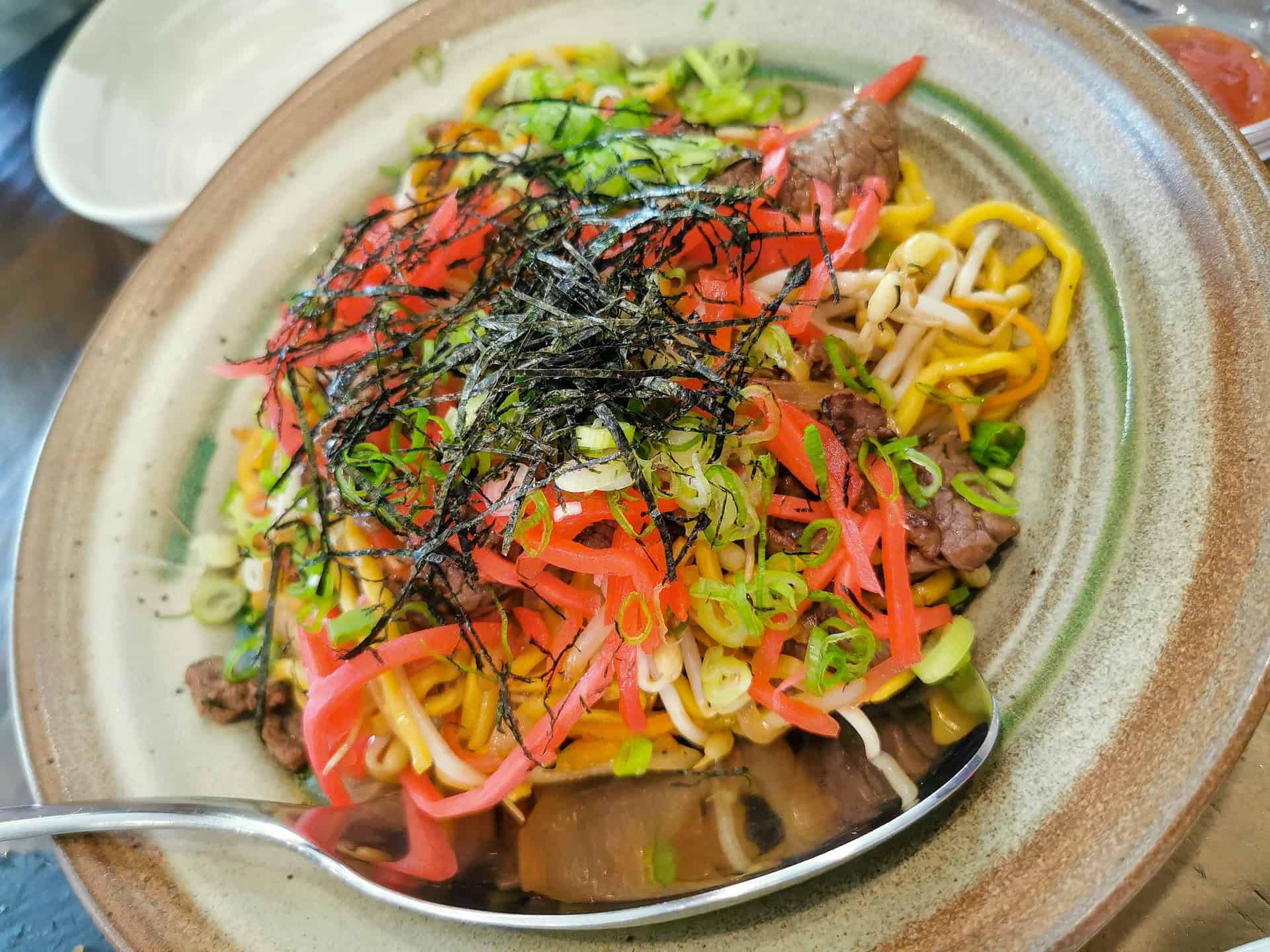 Beautiful stir fried beef and noodles at Wawawa Izakaya in Cairns, far North Queensland
