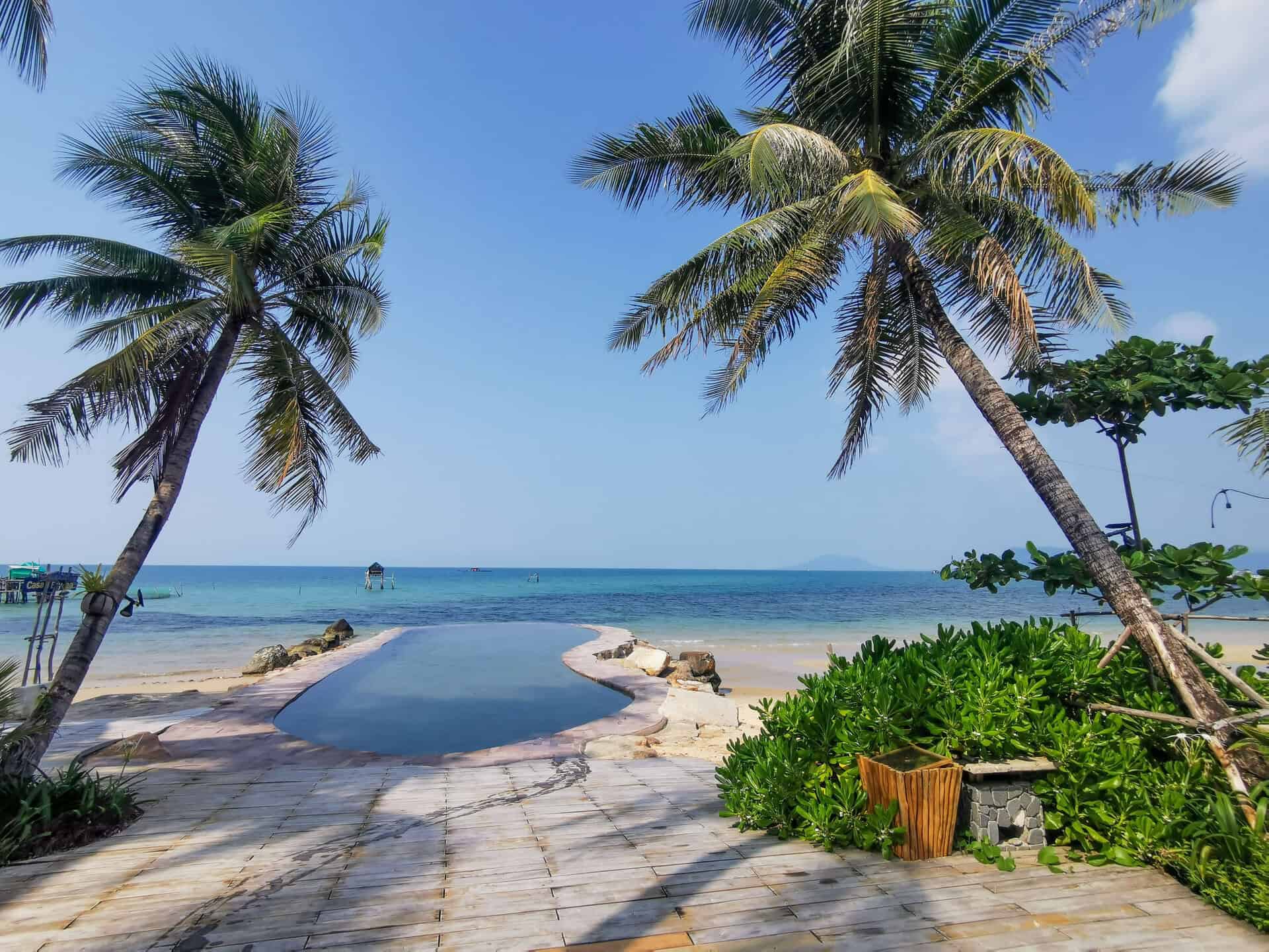 Infinity pool and beach at Casa D'Elysea Resort in Phu Quoc, Vietnam