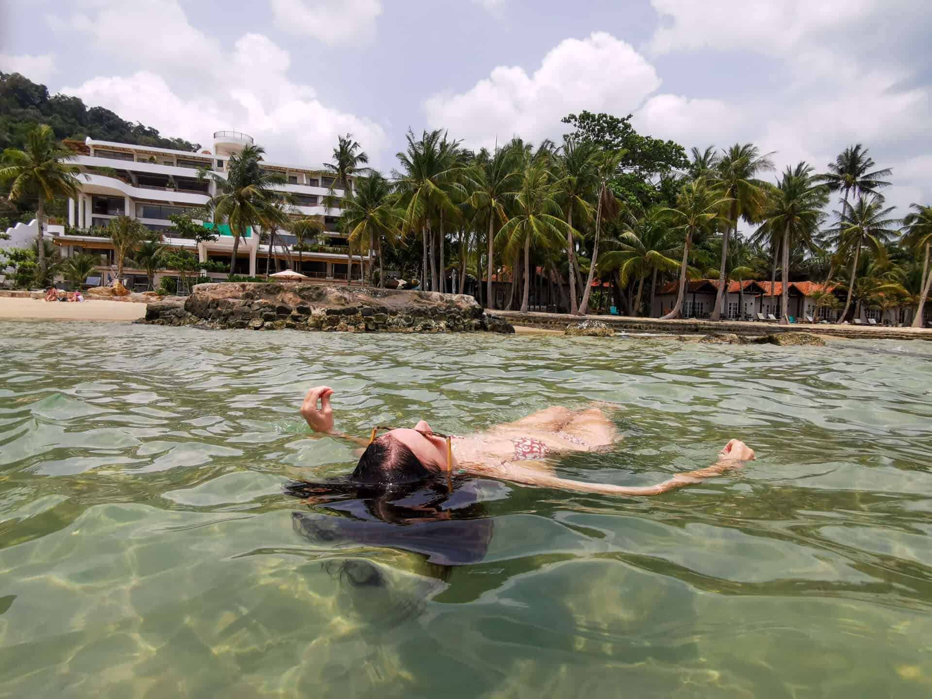 Swimming in the ocean at Casa D'Elysea Resort in Phu Quoc, Vietnam