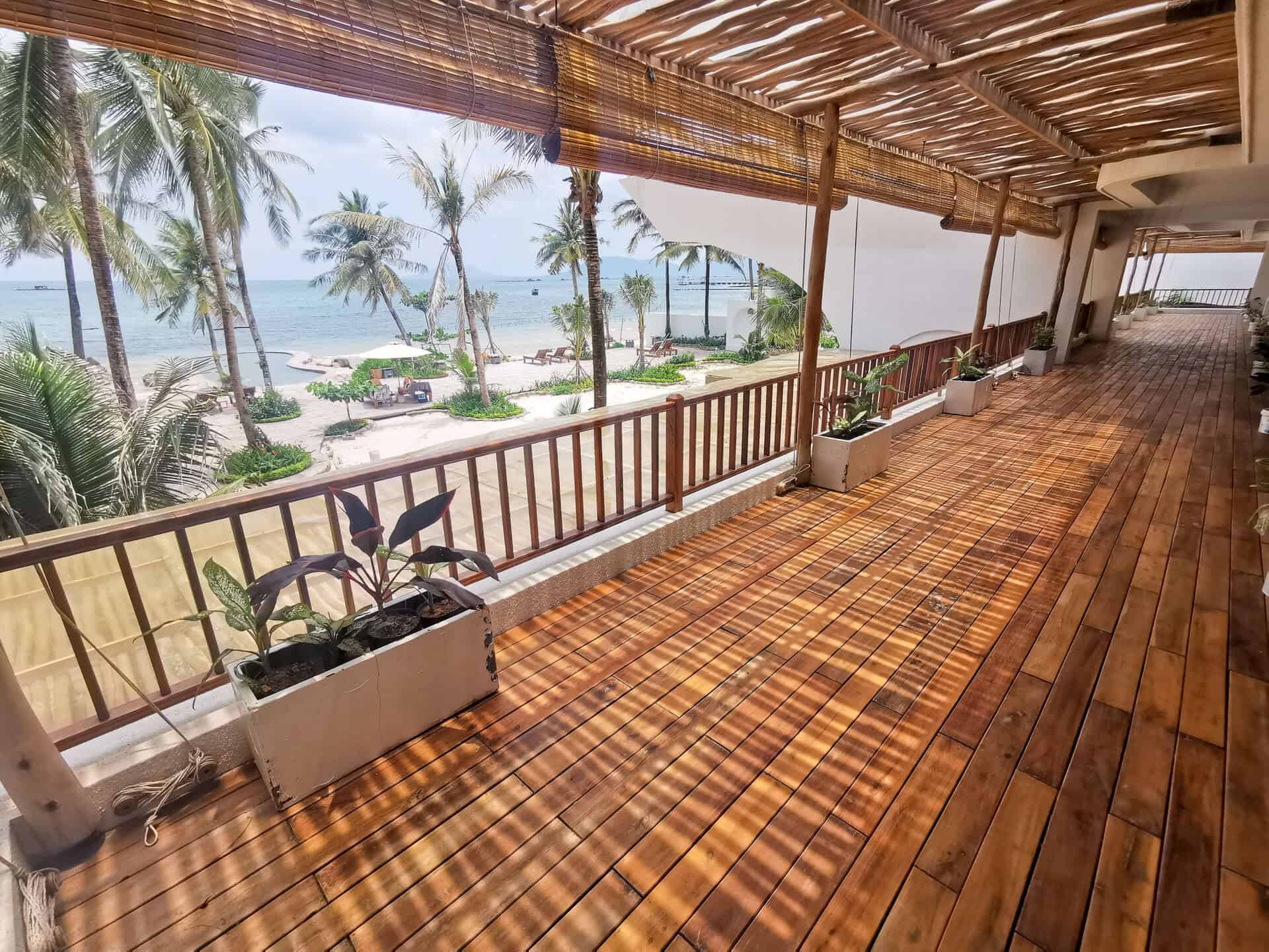 View of the beach from the dining area at Casa D'Elysea Resort in Phu Quoc, Vietnam