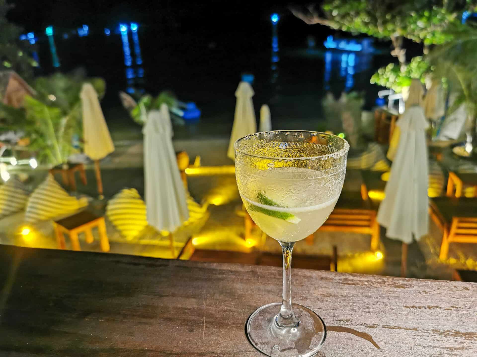 A cocktail at night with beach views at at 40 Six Beach Haus in Ganh Dauat, Phu Quoc