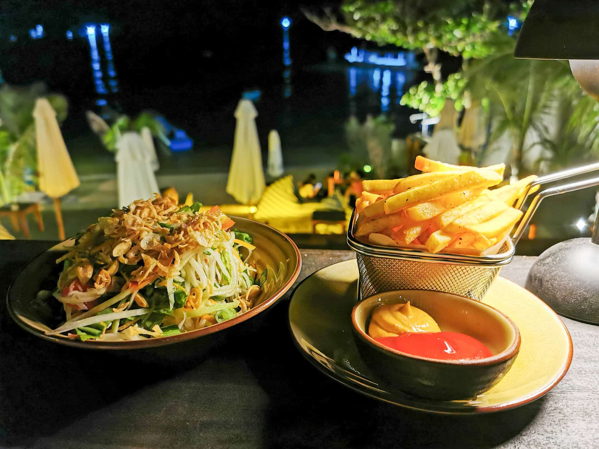 Papaya salad and fries at 40 Six Beach Haus in Ganh Dauat, Phu Quoc