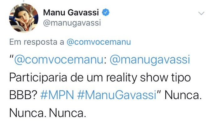 Tweets de Manu Gavassi sobre ‘BBB’ ressurgem na internet: "Só assisti bbb um dia.. e me sinto orgulhosa"