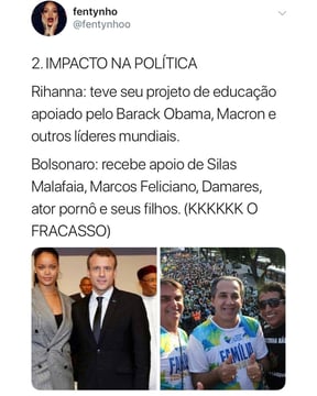 Como Rihanna consegue ajudar mais pessoas sendo artista do que Bolsonaro como presidente; compare