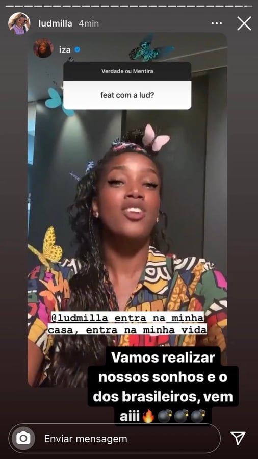 Resposta de Ludmilla ao story de IZA