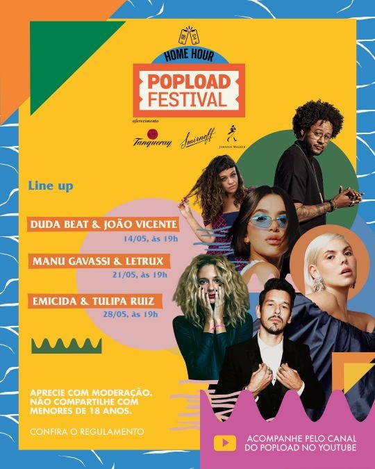 Popload Festival e Diageo reúnem Duda Beat, Manu Gavassi e Emicida em festival online