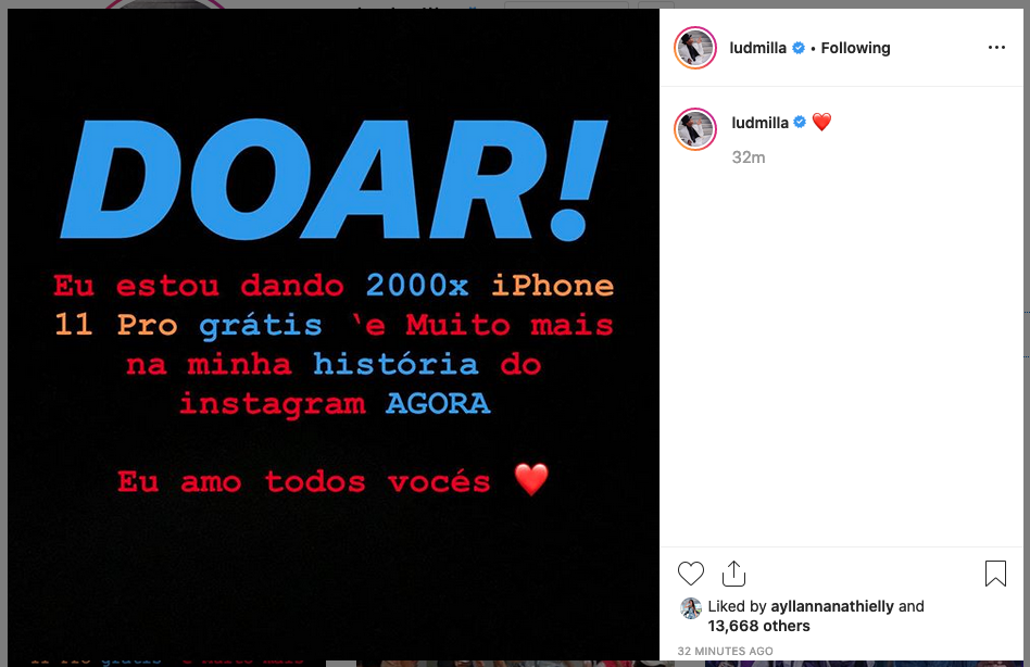 Instagram de Ludmilla é alvo de hackers