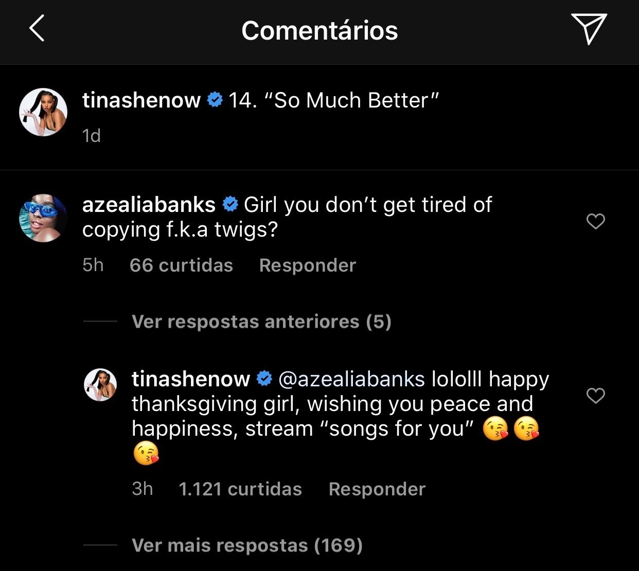 Azealia Banks leva fora de Tinashe no Instagram