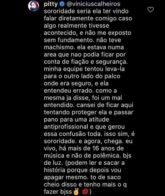 Lexa critica equipe de Pitty durante show: "machistas não passarão"