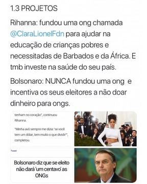 Como Rihanna consegue ajudar mais pessoas sendo artista do que Bolsonaro como presidente; compare