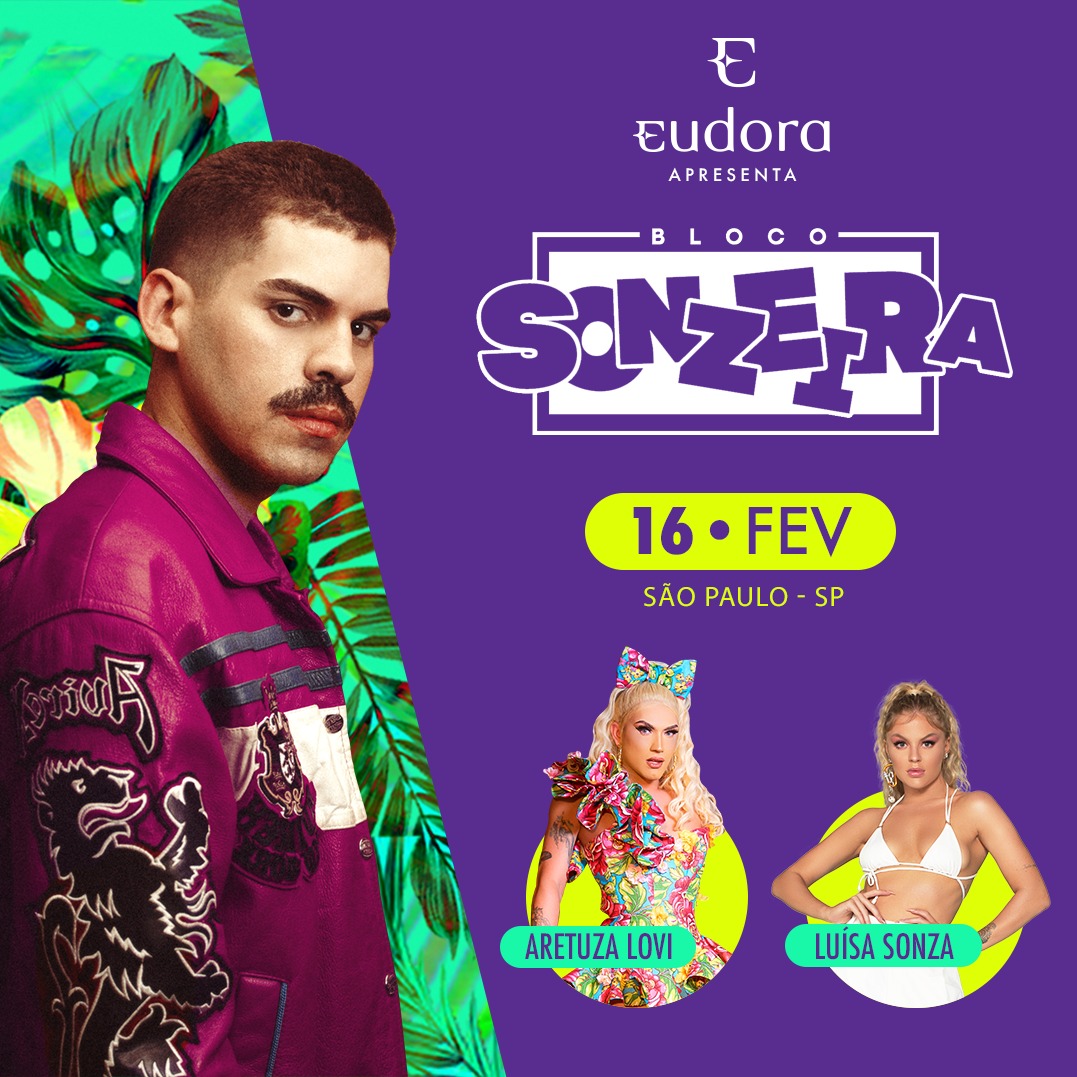 Mateus Carrilho, Luísa Sonza e Aretuza Lovi vão comandar trio do "Bloco Sonzeira" em São Paulo