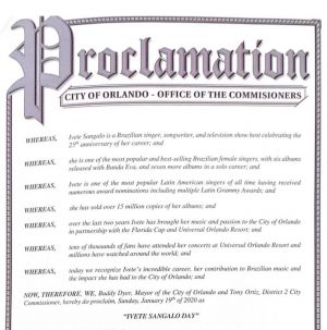 Ivete Sangalo recebe proclamação honorária e ganha um dia para chamar de seu pela cidade de Orlando