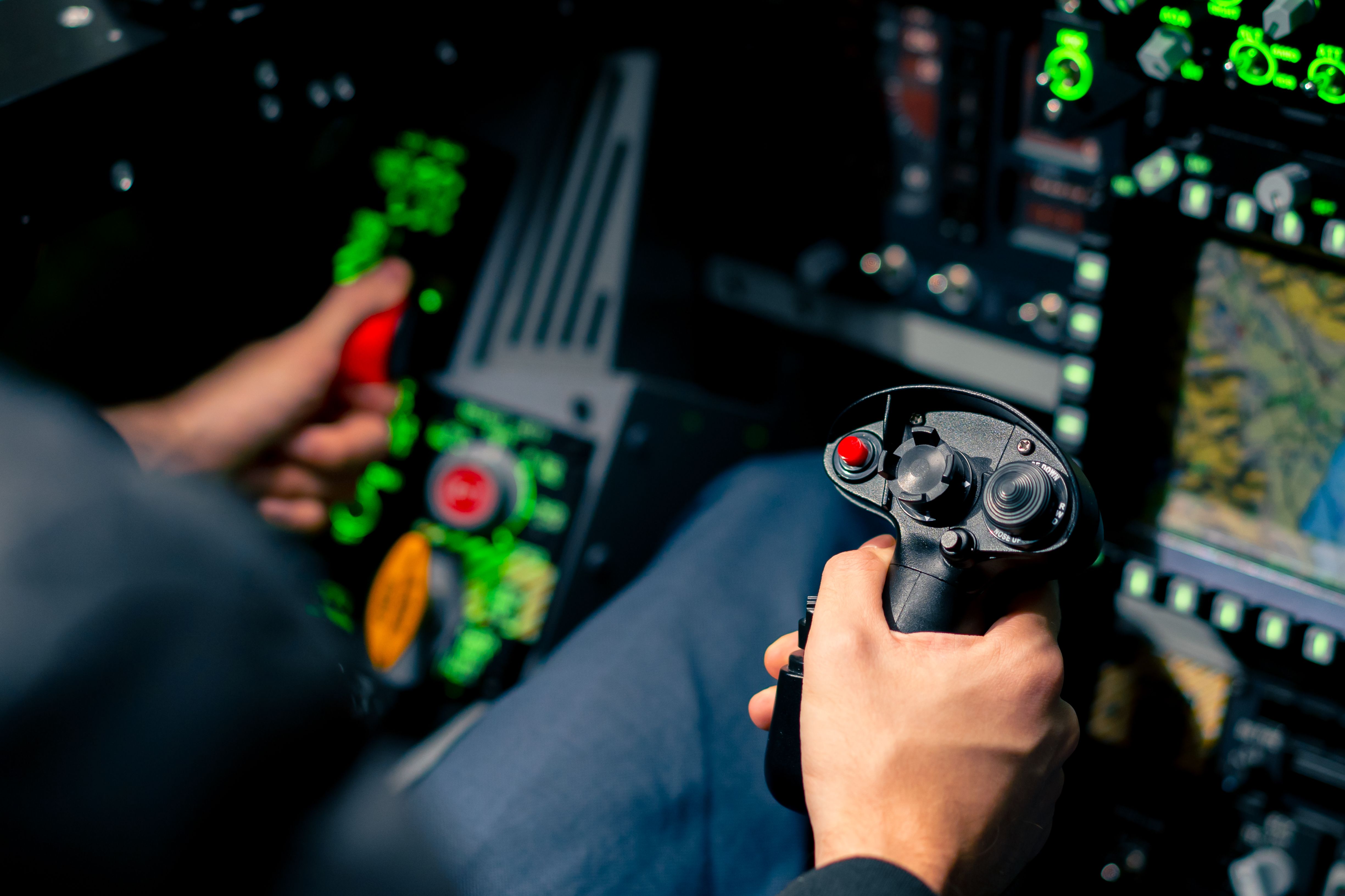 Systems control joystick in F/A-18 Hornet simulator